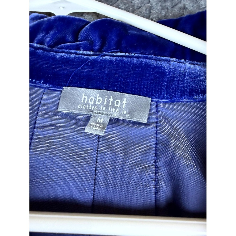 Habitat Clothes to Live In Blouse Women Medium Blue Velvet Collared Button Front - Picture 4 of 7